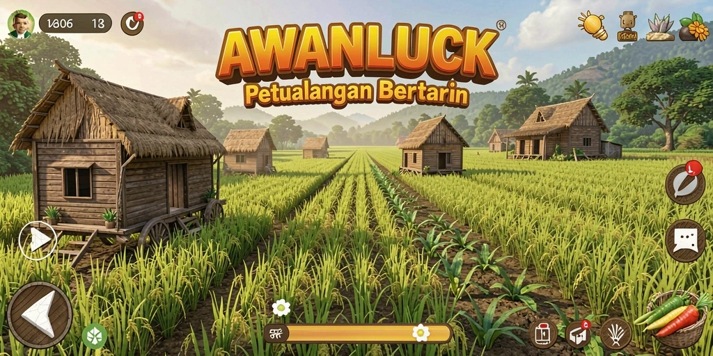 Tangkapan layar gameplay <strong>AWANLUCK</strong> yang menunjukkan aktivitas bertani yang seru.