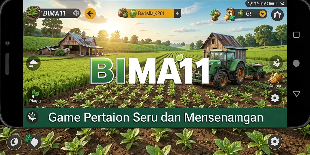Tampilan gameplay BIMA11 yang seru dengan aktivitas bertani menarik.