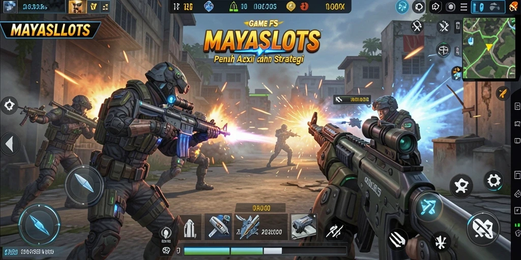 Tampilan gameplay seru di MAYASLOTS dengan aksi FPS antar pemain.