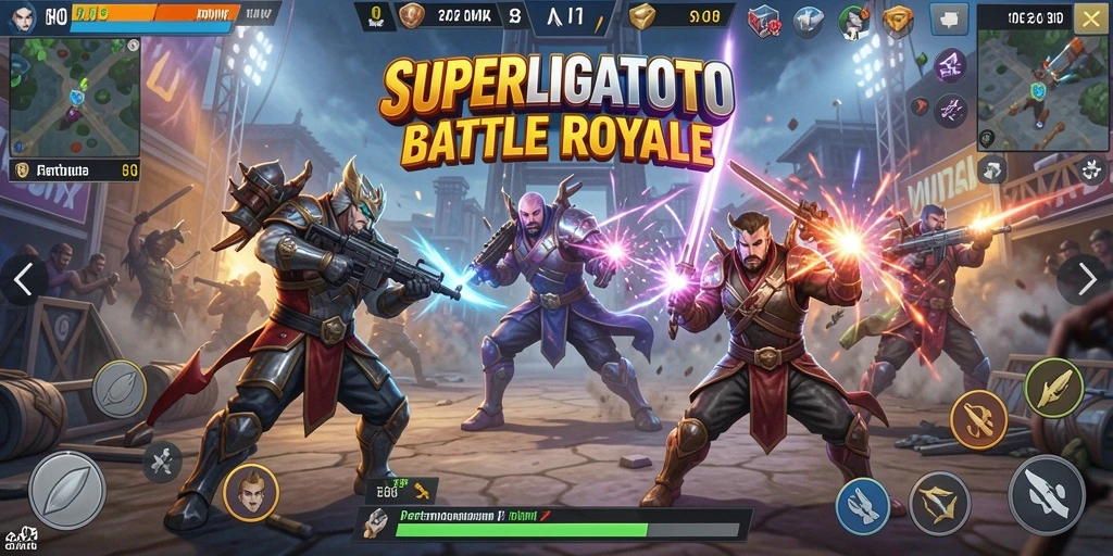 Tampilan aksi seru dalam gameplay Battle Royale SUPERLIGATOTO.
