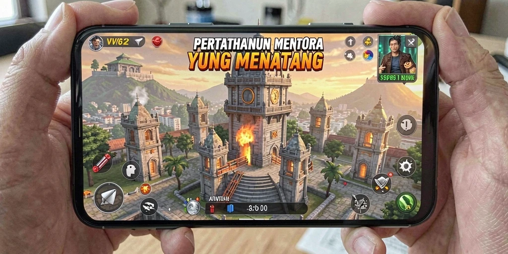 Screenshot gameplay VV62 menampilkan aksi seru pertahanan menara.