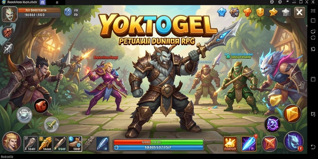 Tangkapan layar gameplay YOKTOGEL dengan karakter bertarung di arena.